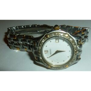 Vtg Seiko Watch Women 23mm Gold Silver‎ Tone Date 7N89-0449 DIAMOND